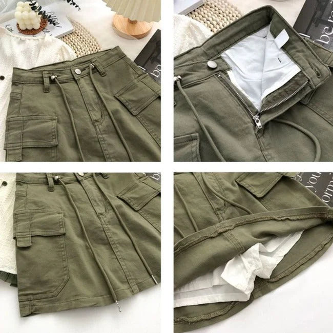 Kurzer Cargo Rock für Damen in Braun