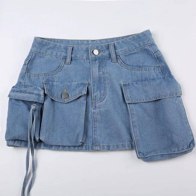 Mini Cargo Jeans Rock für Damen in Blau