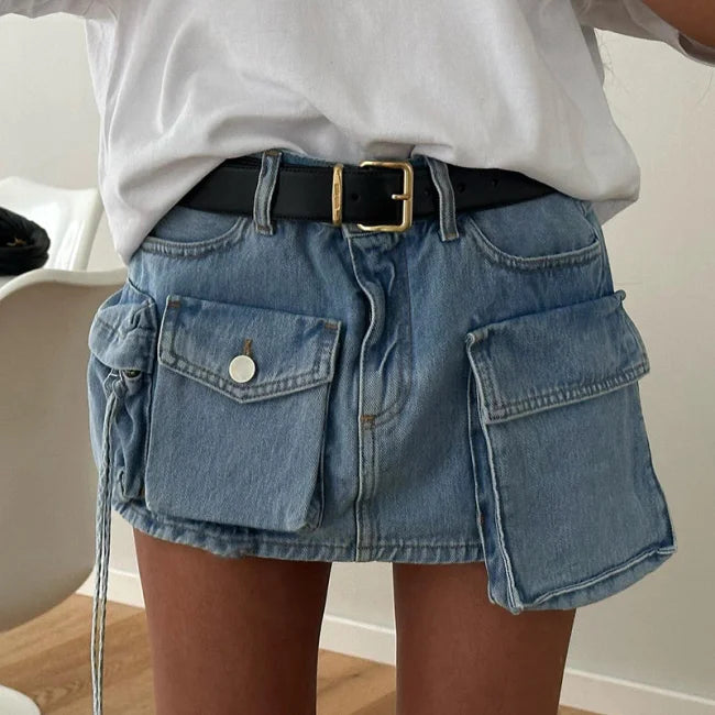 Mini Cargo Jeans Rock für Damen in Blau