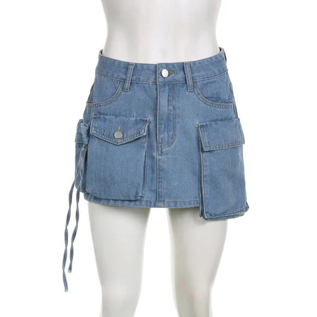 Mini Cargo Jeans Rock für Damen in Blau
