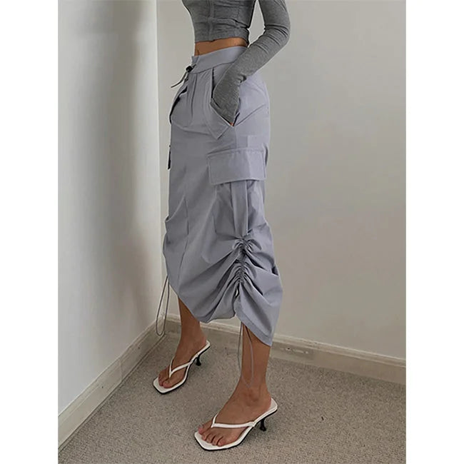 Langer Cargo Rock für Damen mit Gummizug