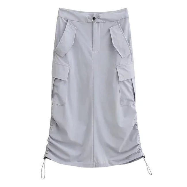 Langer Cargo Rock für Damen mit Gummizug