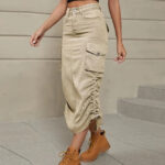 Langer Cargo Jeans Rock für Damen