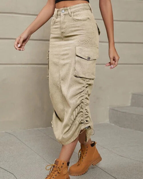 Langer Cargo Jeans Rock für Damen