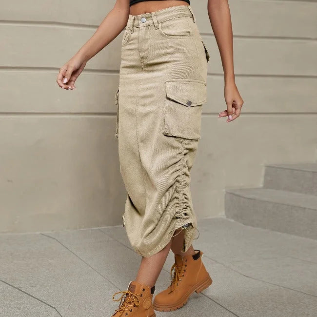 Langer Cargo Jeans Rock für Damen