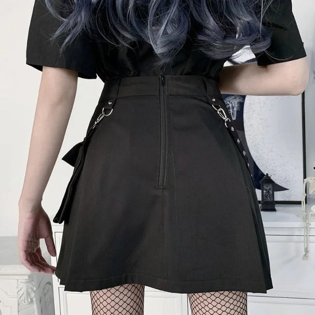 Schwarzer Gothic Cargo Rock für Damen