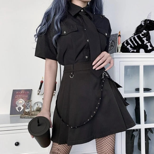 Schwarzer Gothic Cargo Rock für Damen