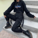 Schwarze Cargohose Damen mit Gürtel