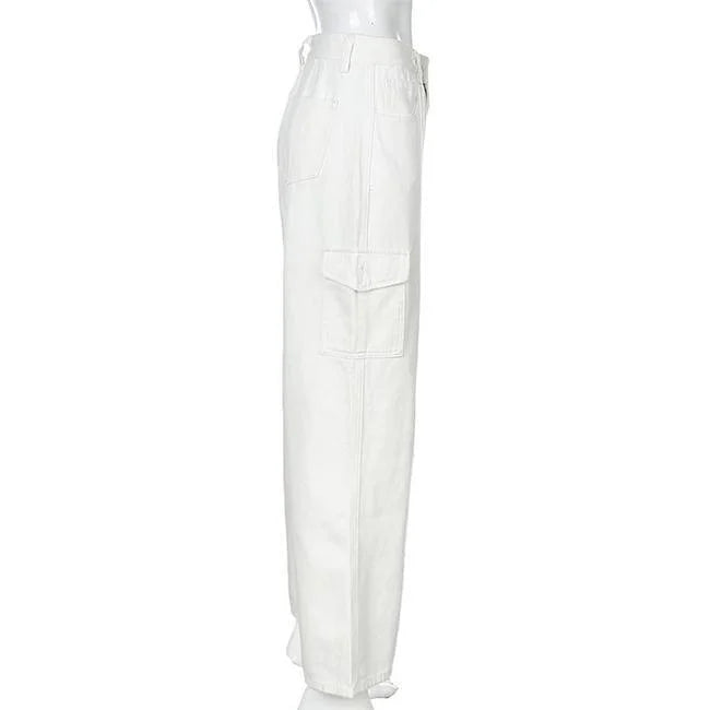 Weiße Cargohose Damen Flared