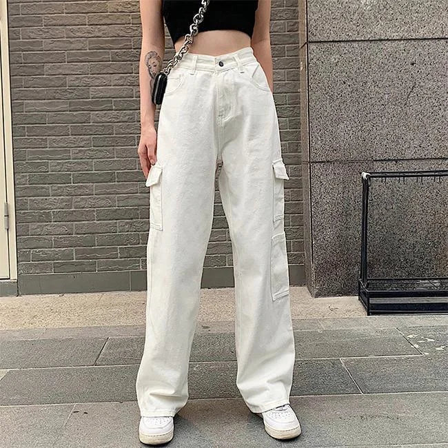 Weiße Cargohose Damen Flared