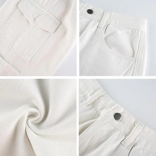 Weiße Cargohose Damen Flared