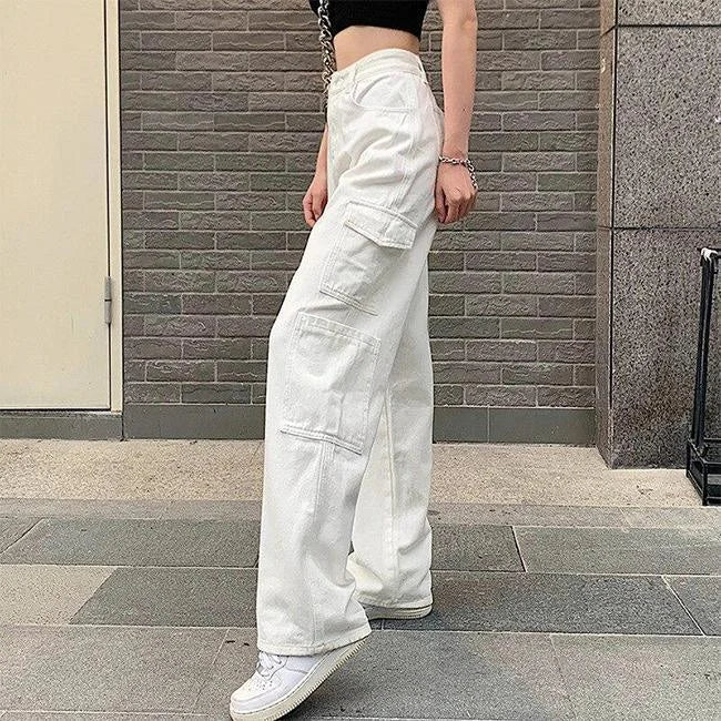 Weiße Cargohose Damen Flared