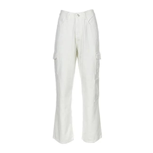 Weiße Cargohose Damen Flared