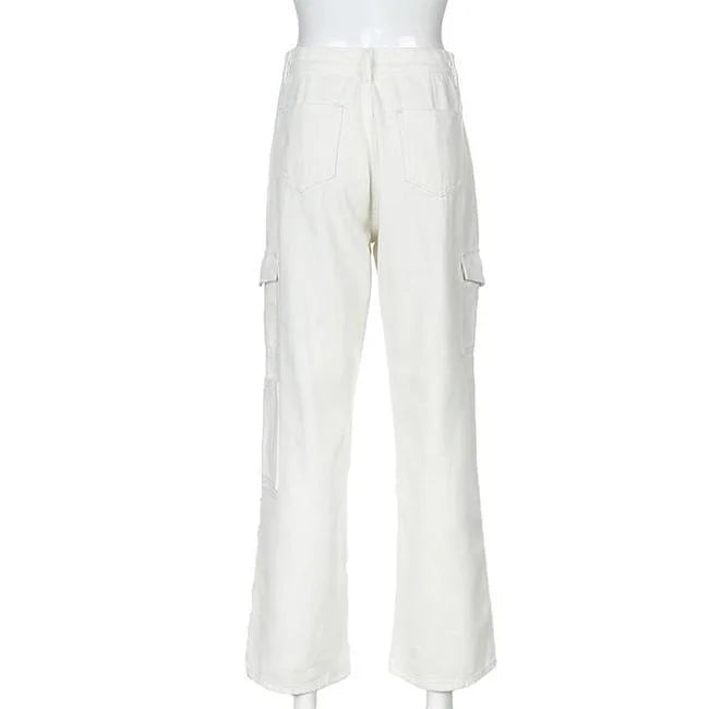 Weiße Cargohose Damen Flared