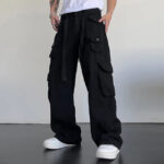 Wide Leg Cargohose Herren in Schwarz