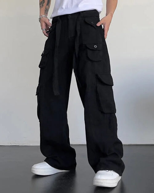 Wide Leg Cargohose Herren in Schwarz