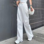 Weiße Twill Cargohose Damen Carrot Fit