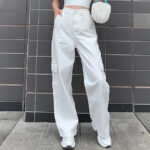 Weiße Twill Cargohose Damen Carrot Fit