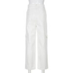 Weiße Twill Cargohose Damen Carrot Fit
