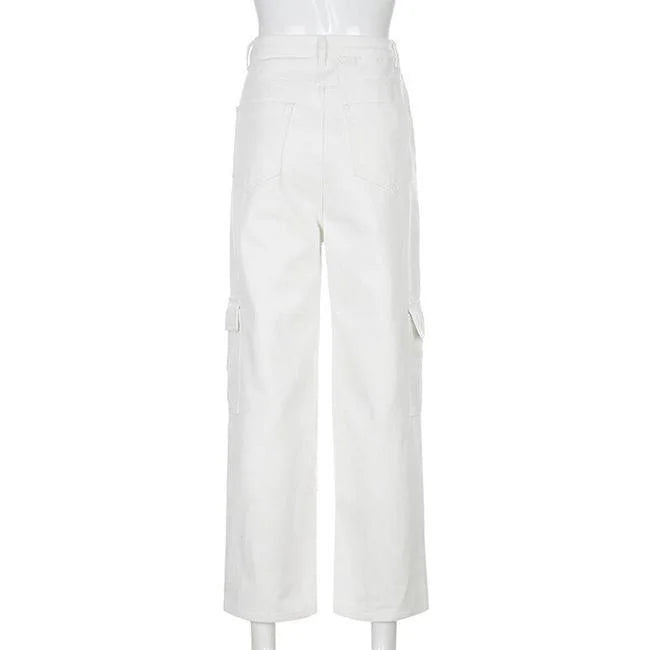 Weiße Twill Cargohose Damen Carrot Fit