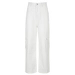 Weiße Twill Cargohose Damen Carrot Fit