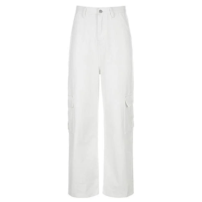 Weiße Twill Cargohose Damen Carrot Fit