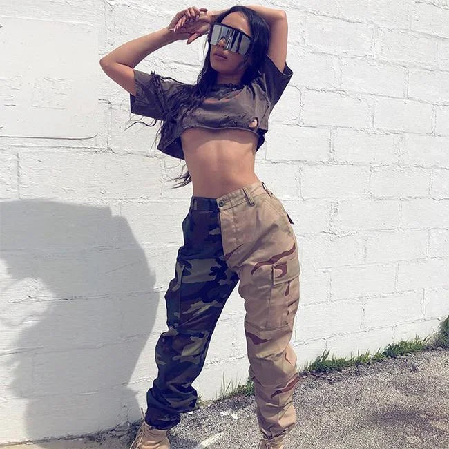Bicolor Camouflage Cargohose Damen
