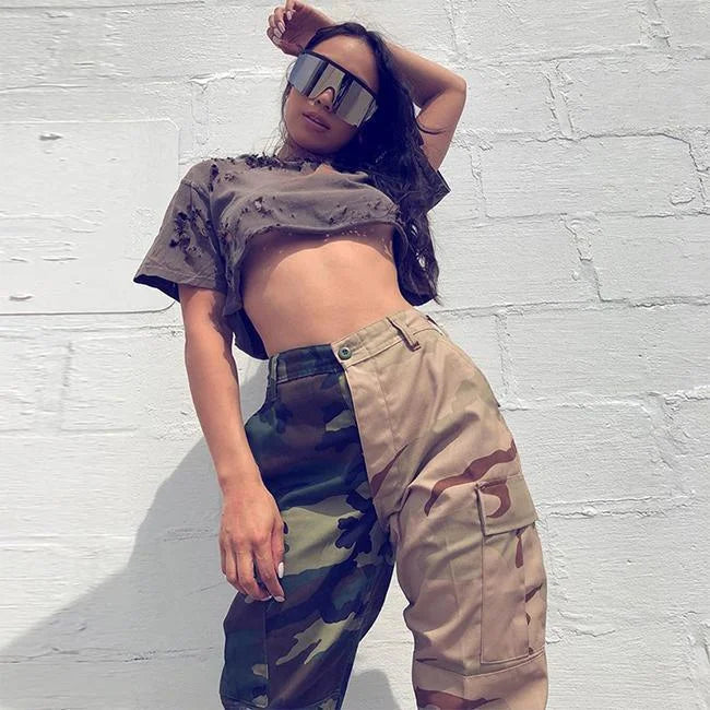 Bicolor Camouflage Cargohose Damen