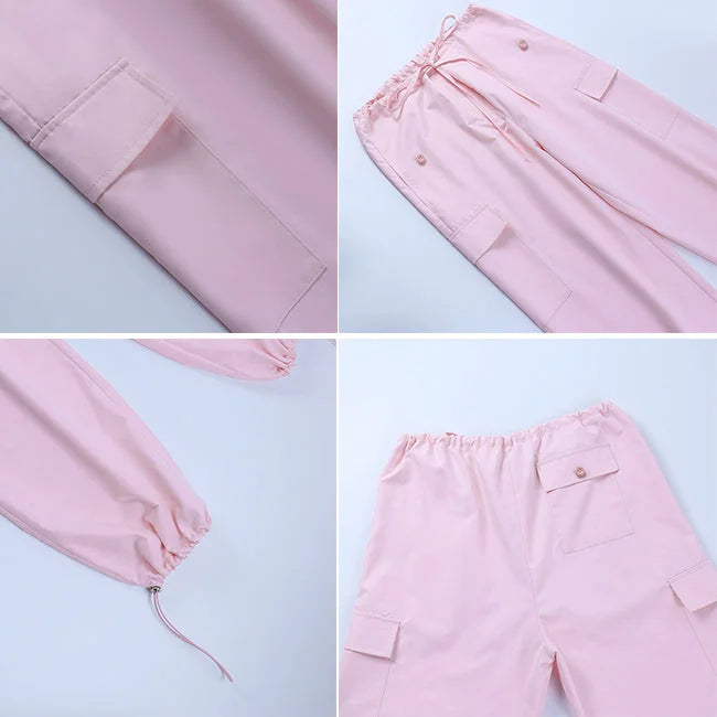 Weite Cargohose Damen Schwarz Weiß Rosa