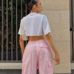 Weite Cargohose Damen Schwarz Weiß Rosa