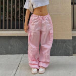 Weite Cargohose Damen Rosa