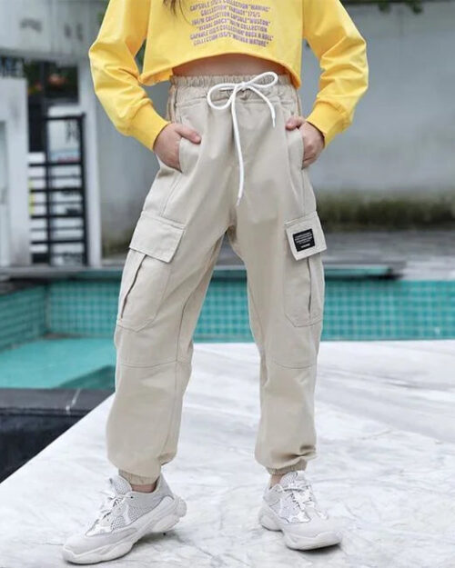 High Waist Cargohose Mädchen in Beige