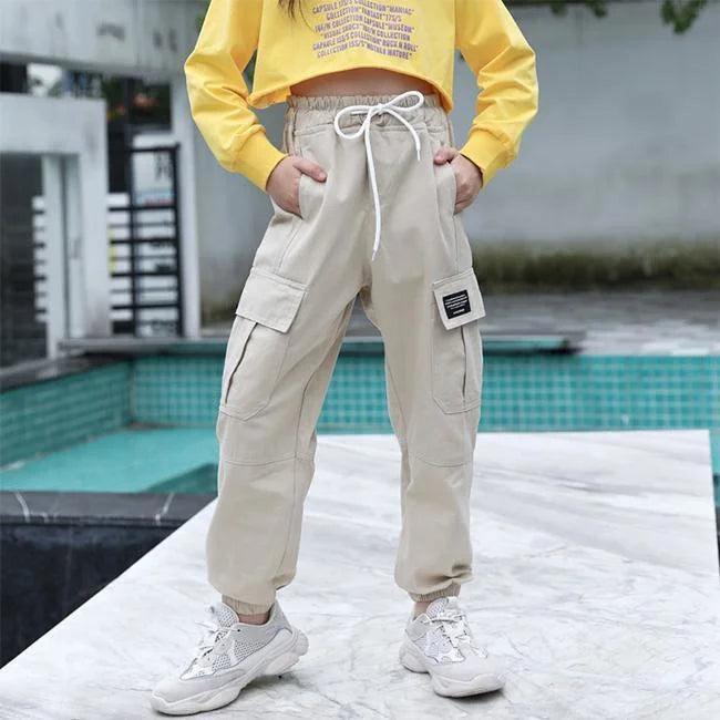 pantalon-cargo-fille-12-ans-362.jpg High Waist Cargohose Mädchen in Beige
