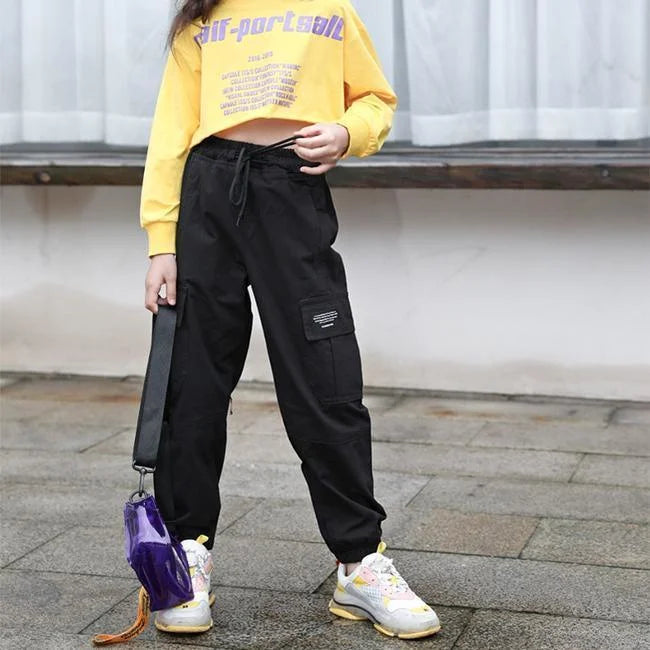 High Waist Cargohose Mädchen in Schwarz