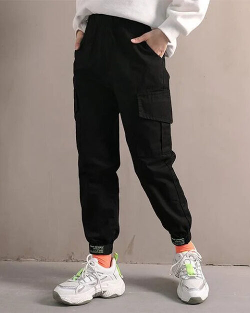 Schwarze Sport Cargohose Mädchen