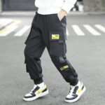 Streetwear Cargohose Jungen mit Riemen in Schwarz