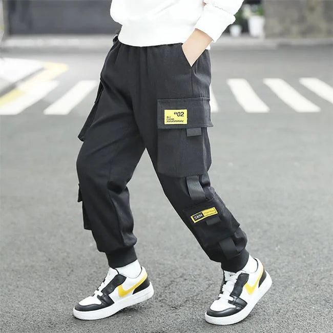 Streetwear Cargohose Jungen mit Riemen in Schwarz