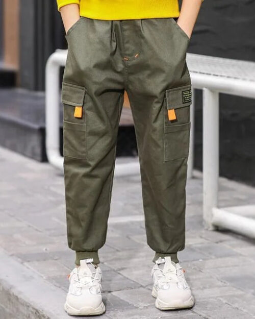 Cargohose Jungen Khaki mit Kletttaschen