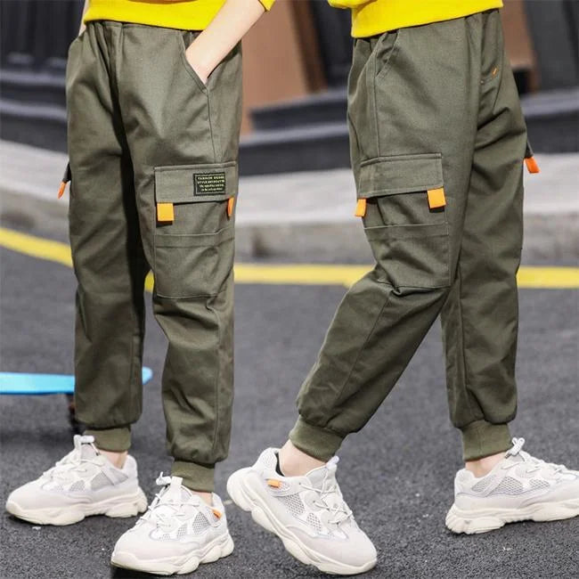 Cargohose Jungen Khaki mit Kletttaschen