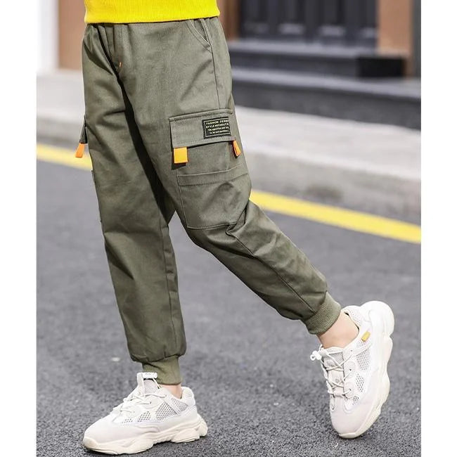 Cargohose Jungen Khaki mit Kletttaschen