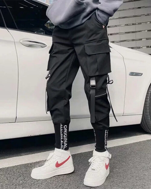 Cargo Jogger Herren mit Riemen in Schwarz