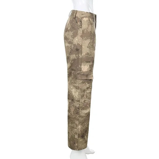 Sand Camouflage Cargohose Damen Wide Leg
