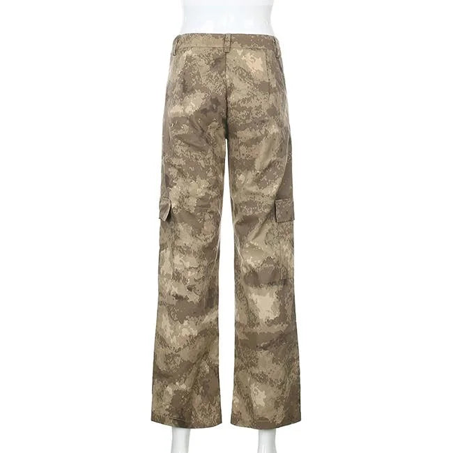 Sand Camouflage Cargohose Damen Wide Leg