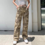 Sand Camouflage Cargohose Damen Wide Leg