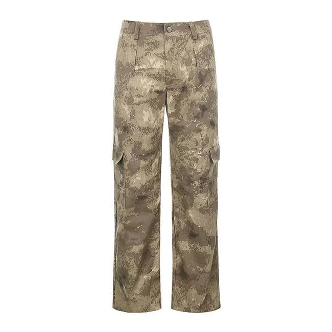 Sand Camouflage Cargohose Damen Wide Leg