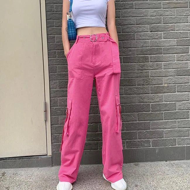 pantalon-cargo-large-femme.jpg Rosa Cargohose Damen Wide Leg