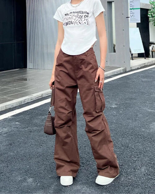 Braune Cargohose Damen Flared