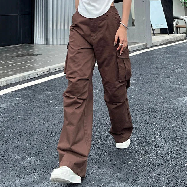 Braune Cargohose Damen Flared