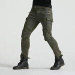 Khaki Motorrad Cargohose Herren Slim Fit
