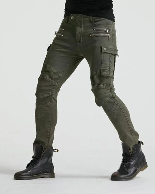 Khaki Motorrad Cargohose Herren Slim Fit